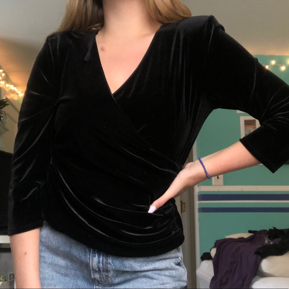 Black Velvet V-neck Shirt
